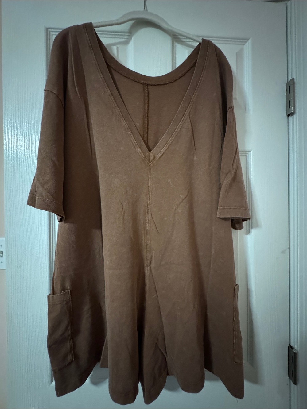 TALULAH Oversized V-Neck Tunic Jumper/Romper in Chestnut